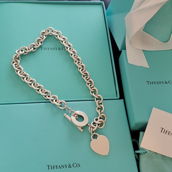 SOLD--Tiffany & Co Toggle Necklace with Heart Tag - Picture 4 of 12